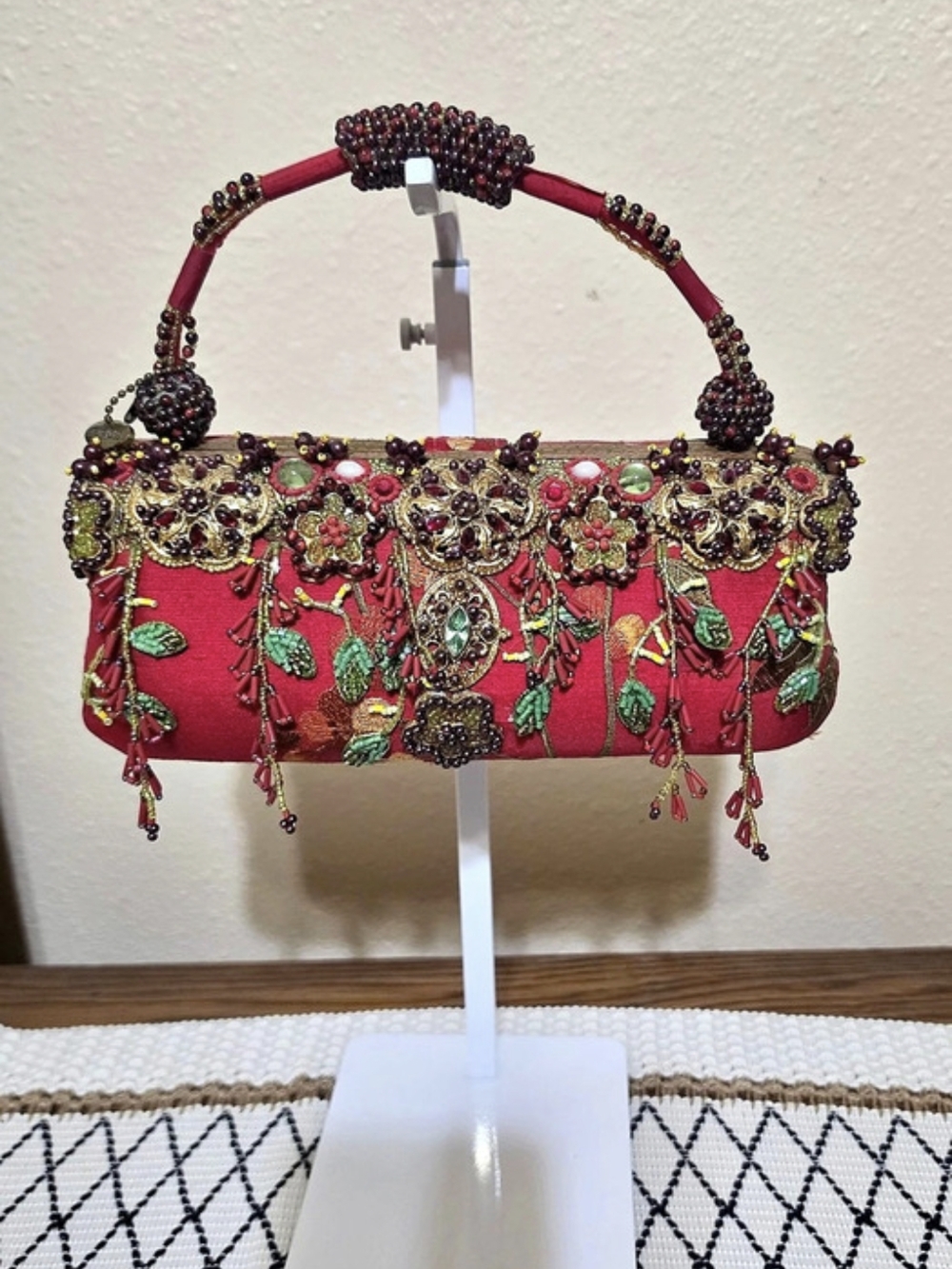 Mary Frances Beaded Floral Clutch in Red & Gold